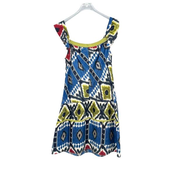 Burning Torch Colorful Ikat Print Embellished Square Neck 100% Silk Dress - Picture 8 of 11